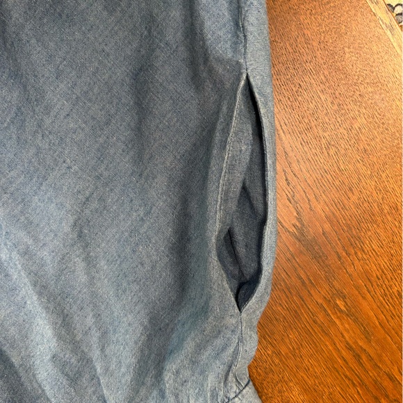 MS CHAUS,all cotton lt Blue denim Button-Down Maxi Dress,full skirt,side pockets - Picture 5 of 6